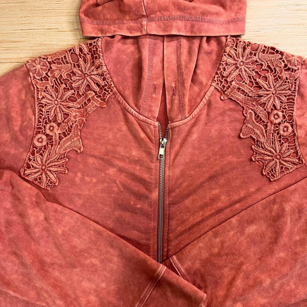Romantic Lace Hoodie by Christopher & Banks Mineral Wash Coral Size M